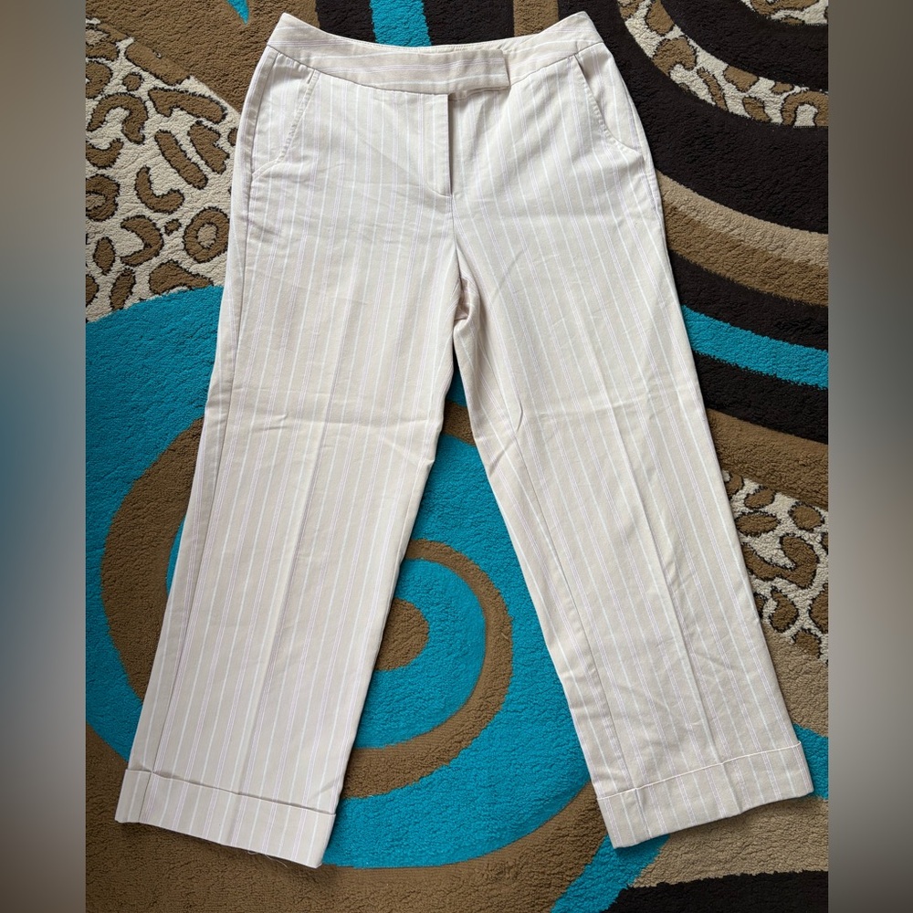 Apt. 9 Beige and Pink Striped Cropped Ankle Pants